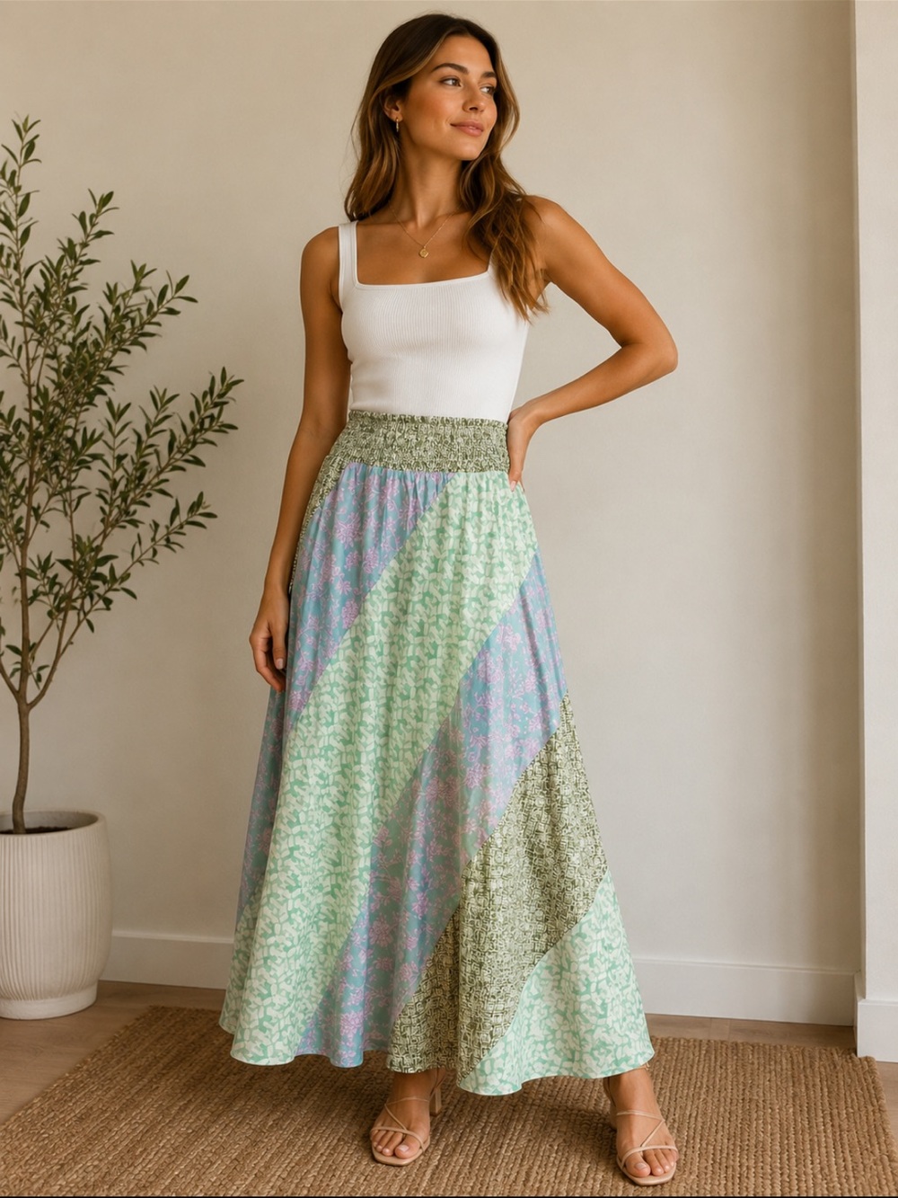 Floral Maxi Skirt in Mint and Lavender
